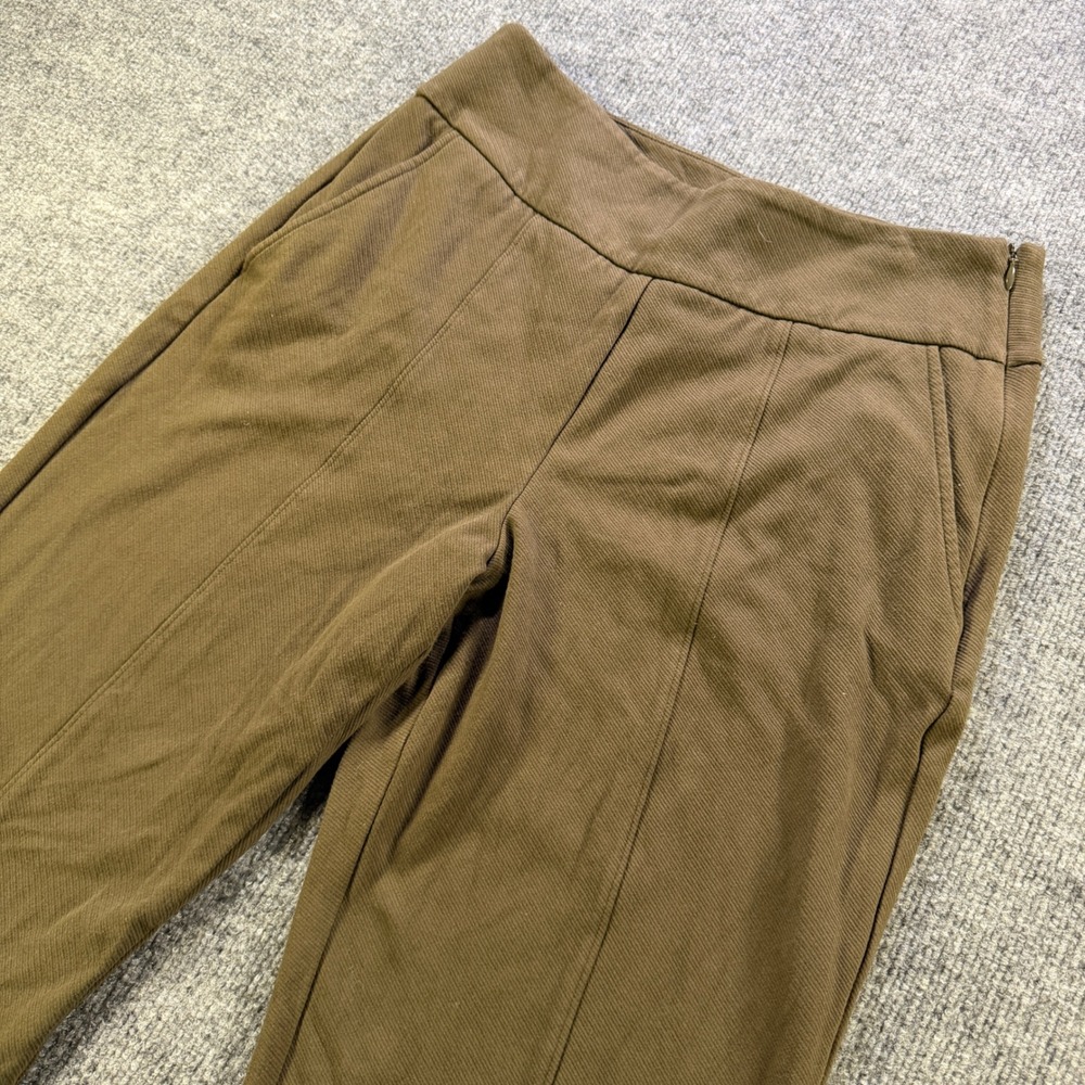 Cabi 4132R Wide Leg Trousers Brown Olive Seam Front Side Zip Pants 6